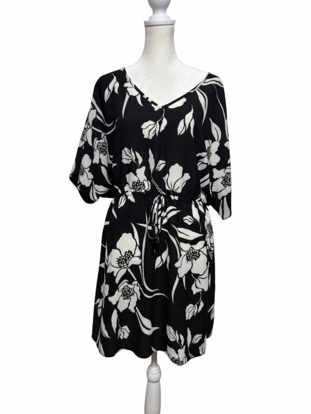 Mario Serrani Italy Floral Swim Cover Up Dress Black White Drawstring XL